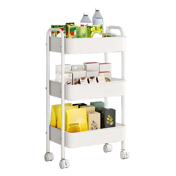 3-Tier Rolling Utility Storage Cart With Lockable Wheels, Space Saving Mobile Storage Organizer For Kitchen, Bathroom, Office, Workshop - White, Durable Structure, Easy To Assemble