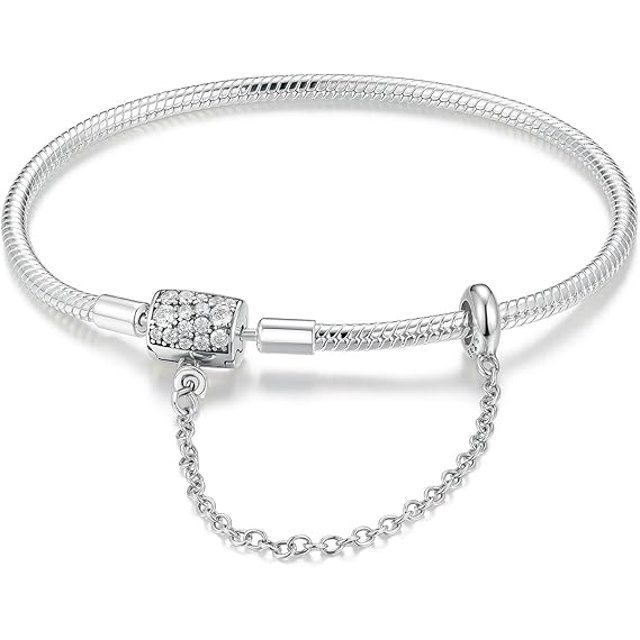 Pulsera con dije de serpiente de plata de ley 925, pulseras familiares felices, cierre de pulsera en forma de corazón para regalo de joyería para mujeres o niñas