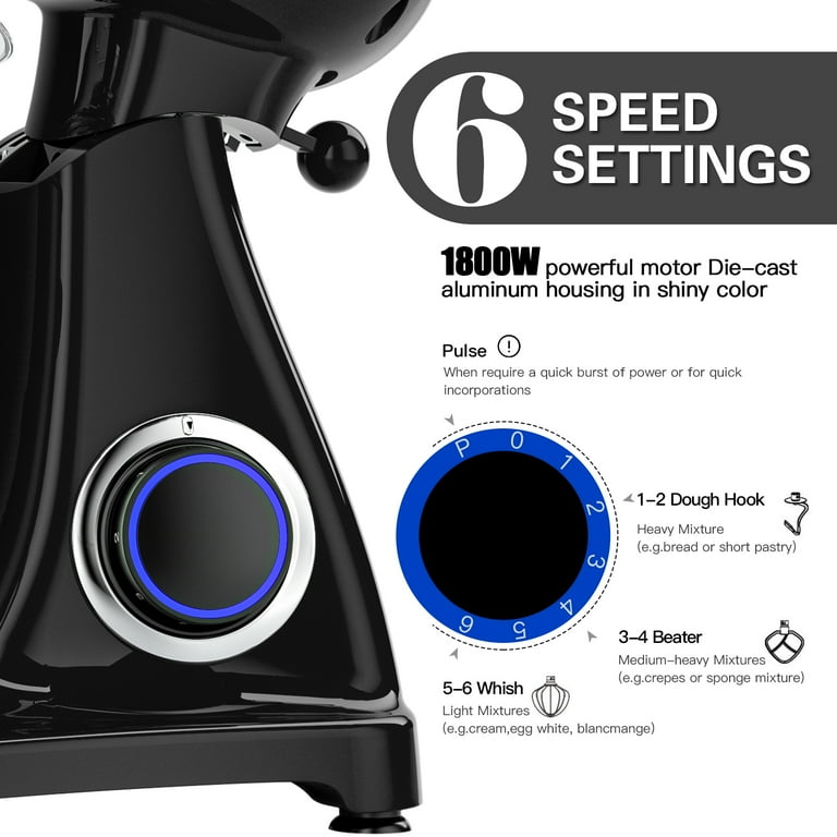 PHISINIC Stand Mixer, 800W Tilt-Head 6.5 Quart 6+P Speed PHISINIC Stand Mixer, 800W Tilt-Head 6.5 Quart 6+P Speed