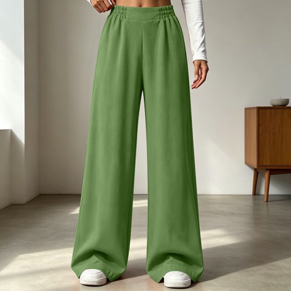 Women's Flowy Workout Pants Baeitkot Women's Solid High Waist Elastic Wide Leg Sweatpants Casual Loose Flowy Workout Pants with Pocket Green S