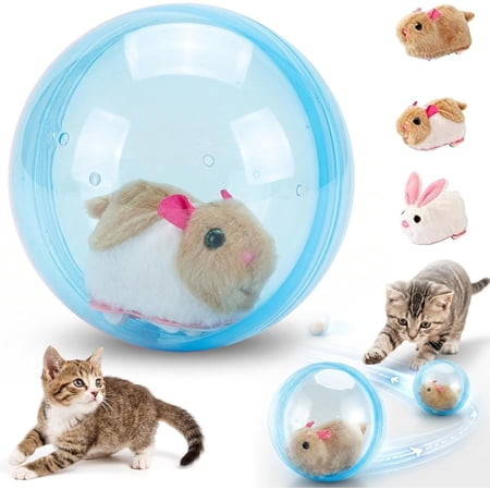 Auto-Rolling Ball with Mouse Hands-Free Play for Indoor Cats, 2026 Self-Rolling Interactive Cat Toy Ball with Realistic Plush Animal Inside, 360° Spin Smart Obstacle Avoidance for Cats(Blue, Mouse-B)