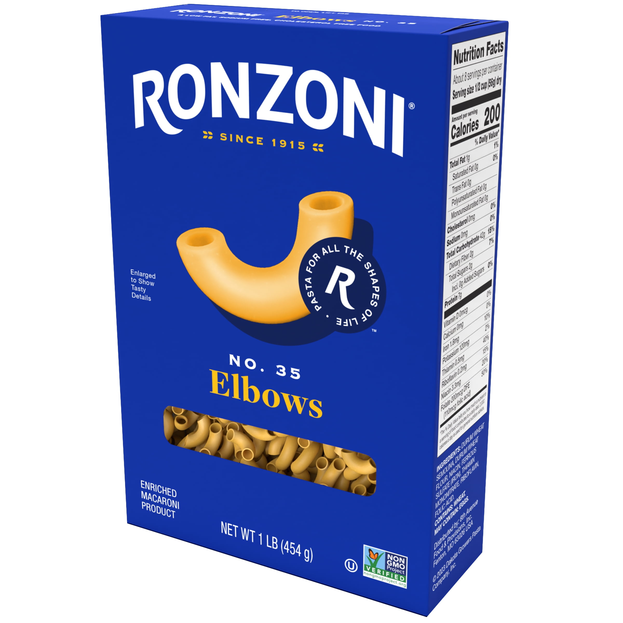 (2 pack) Ronzoni Elbows, 16 oz, Non-GMO Macaroni Pasta for Mac and Cheese, (Shelf Stable)