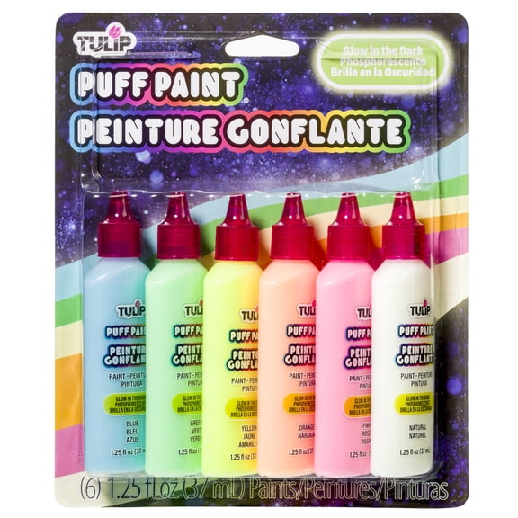Tulip Puff Paint Glow in the Dark Colors 6-pack, Multi-Surface, Waterproof Craft Paint, Permanent on Fabric