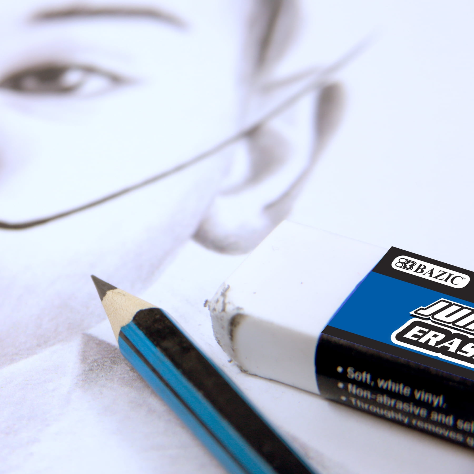 BAZIC Erasers Jumbo Vinyl Pencil Eraser Latex Free (4/Pack), 24-Packs