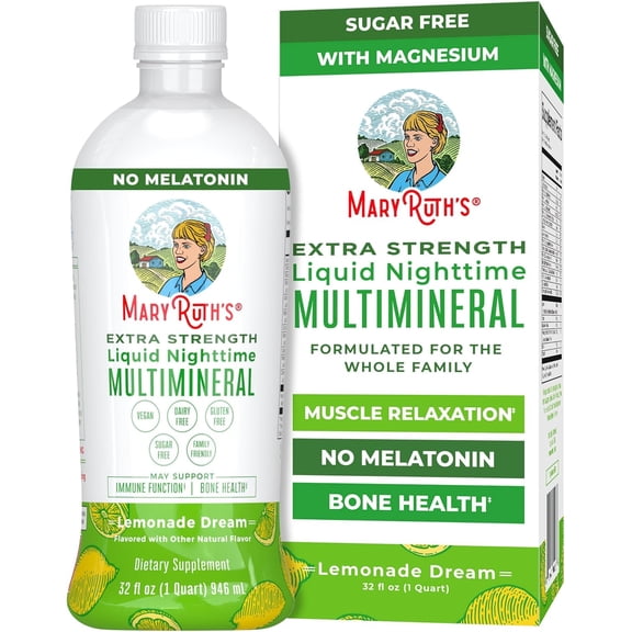 MaryRuth's Nighttime Multimineral Supplement, Magnesium, Muscle Relaxation, Extra Strength, Lemonade, 32 Fl Oz