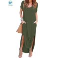 thumbnail image 6 of Deago Women's Casual Loose Pocket Long Dress Short Sleeve Split Summer Fall Maxi Dresses (Green,XL), 6 of 7