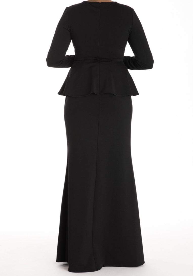 Black Long Sleeve Peplum Maxi Dress 2 