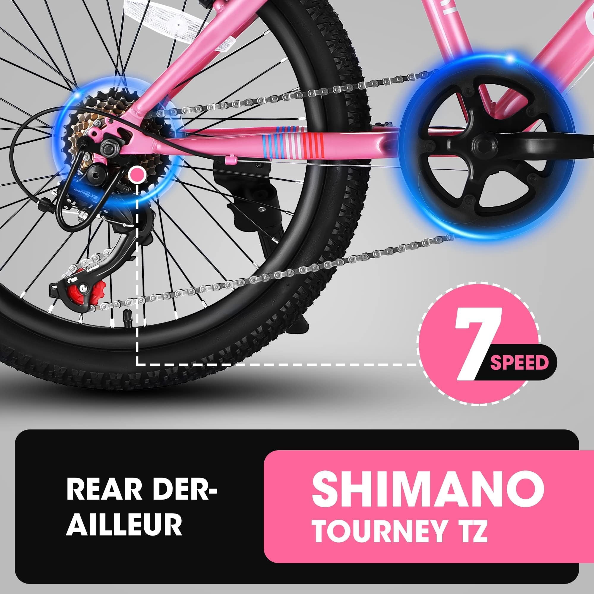 HappyToysWorldKids Mountain Bike 20 Inch - 7 Speed Gears, Front Suspension, Dual Disc Brakes (High Carbon Steel Frame) for Boys Girls 8-12 Years Old, 20 * 2.125 Tires, Easy Assembly