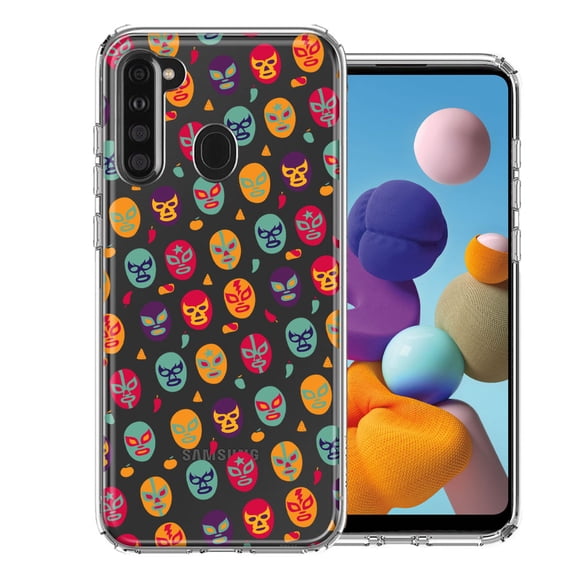 MUNDAZE For Samsung Galaxy A21 Lucha Libre Masks Design Double Layer Phone Case Cover