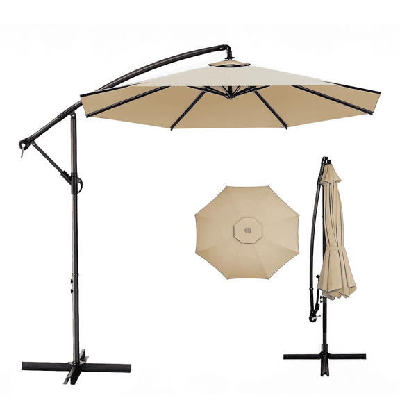 GVDV 10ft Patio Umbrella, Offset Hanging Outdoor Market Umbrella with 360-degree Rotation for Garden,Deck,Pool,Backyard, Khaki