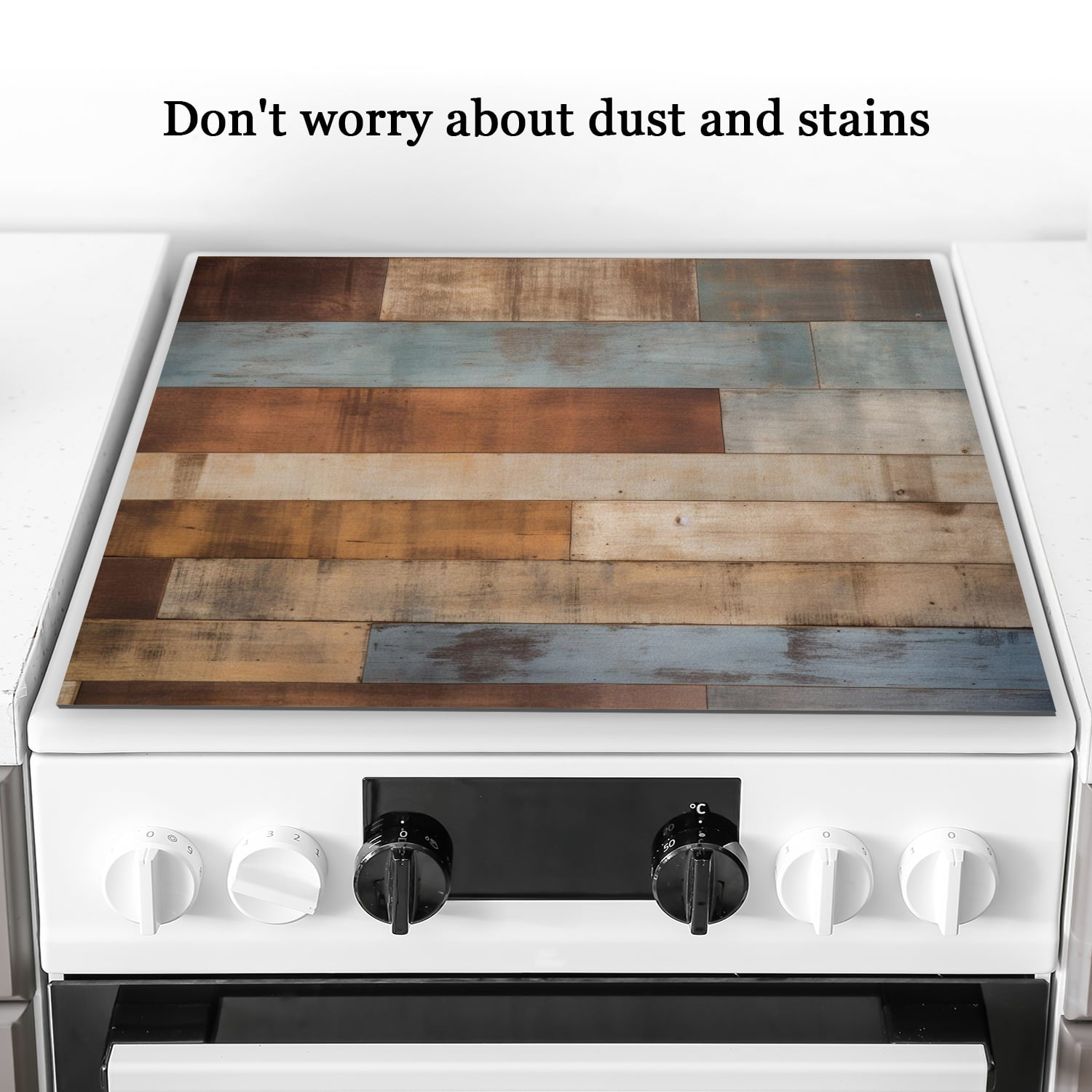 Diatomite Stove Covers for Glass Stoves, Wooden Print Multicolored Rustic Distressed Design Multipurpose Cooktop Protector, Square Foldable Decorative Pad for Kitchen RV (28×20 Inch)