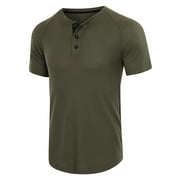Amtdh Men's Tee Shirts Rollback Tee Henley Neck Shirts for Men Summer Clothing Casual Fashion Tops for Men Plus Size T Shirts Short Sleeve Pullover Solid Blouse Green S