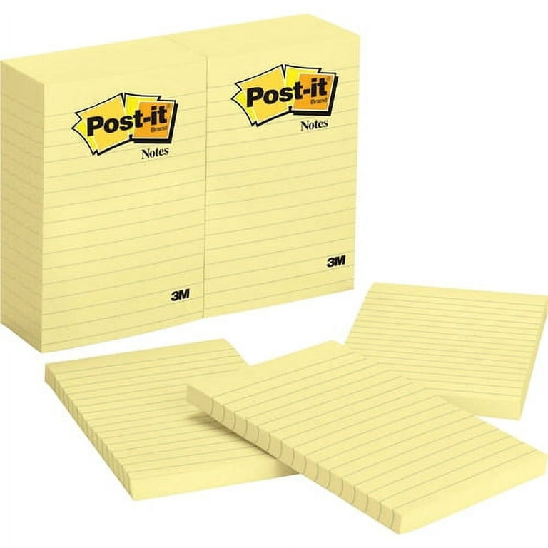 3M Post-it Sticky Notes Large Feint Ruled Yellow Pack of 6 x 100
