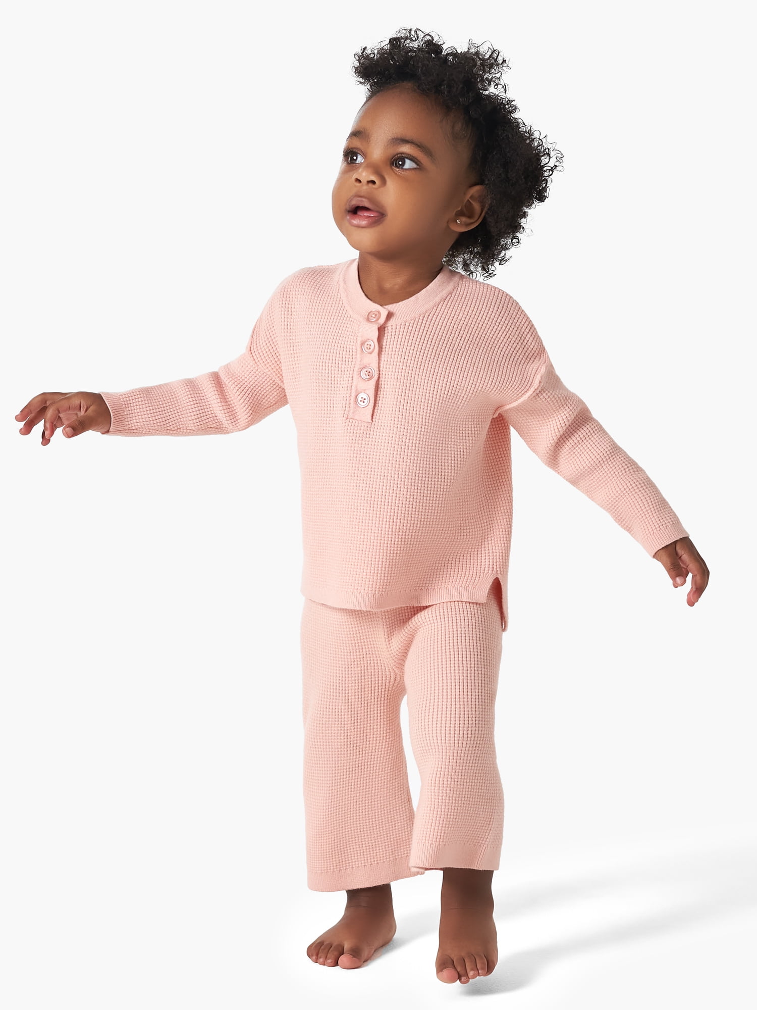 Modern Moments by Gerber Baby and Toddler Girl Henley Sweater and WideLeg Pant, 2Piece Set