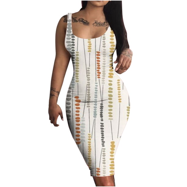Vestido ajustado sin mangas con hombros descubiertos estampado Sexy informal de verano a la moda para mujer Pompotops ghjkhdj5363