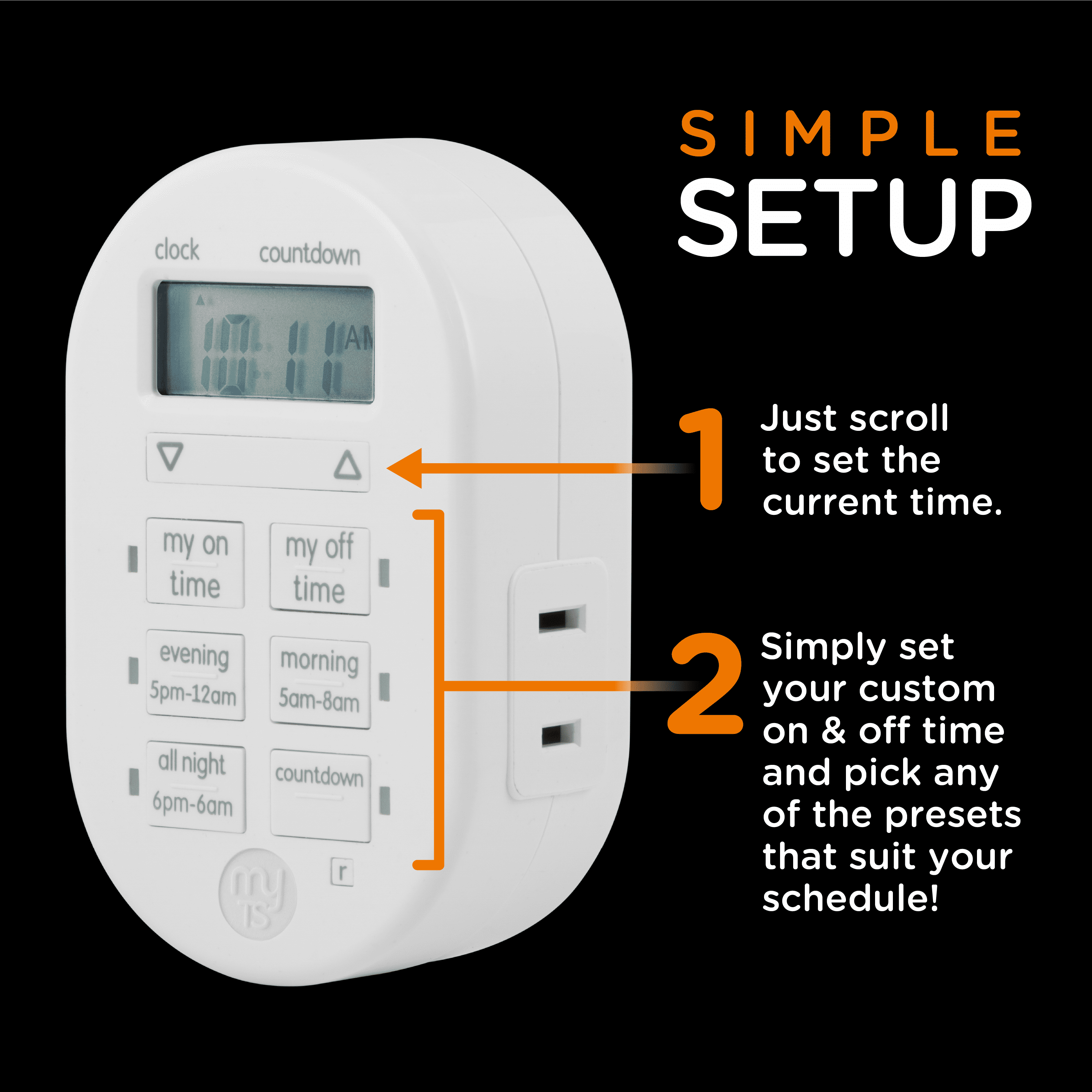 myTouchSmart Wireless Programmable Outdoor / Indoor Digital Timer with  Remote, Plug-in, 2 Outlets Grounded, 2 Custom On/Off Times,24 Hour  Countdown,3