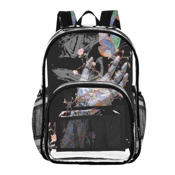 PVC Transparent Backpacks Clear Backpack for Travel and Outings Robotic Arms and Butterflies