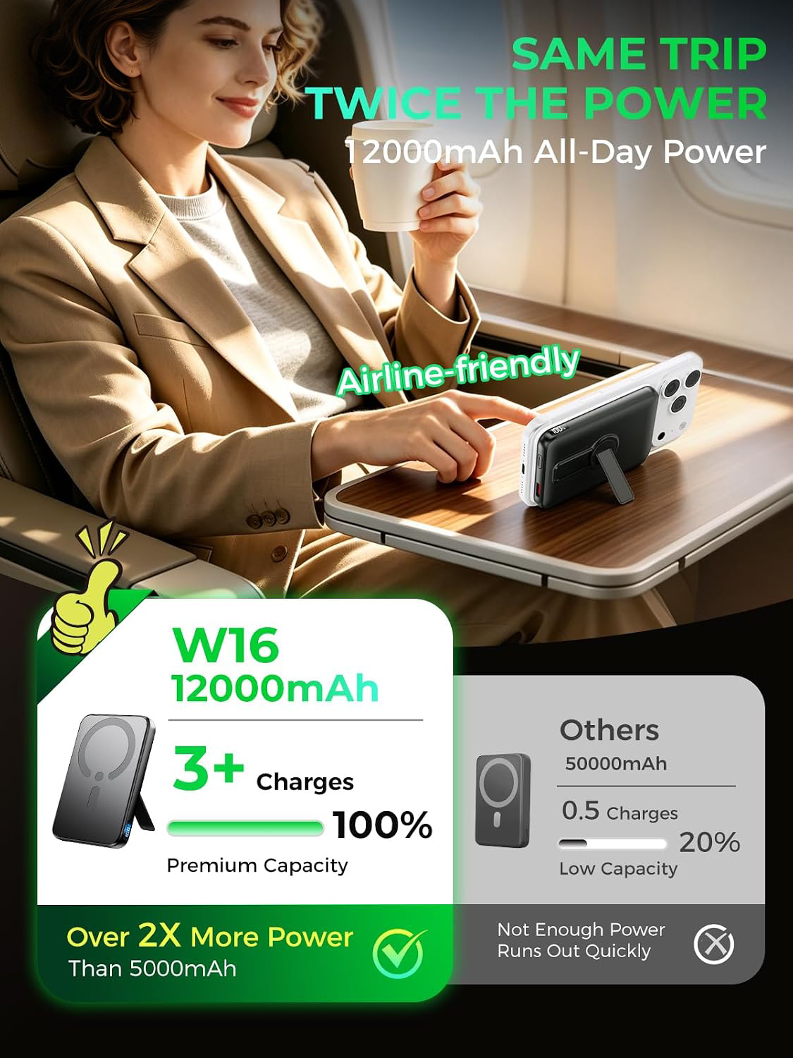 Breezio 12000mAh Magnetic Wireless Power Bank, Black photo 5