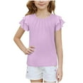 thumbnail image 2 of Gamivast Girls Ruffle Short Sleeve Shirts Crew Neck Pleated Front Shirts Summer Loose Fit Blouse Solid Color Cute Vacation Casual Shirts Purple 10-12 Camiseta De Para Niños, 2 of 6