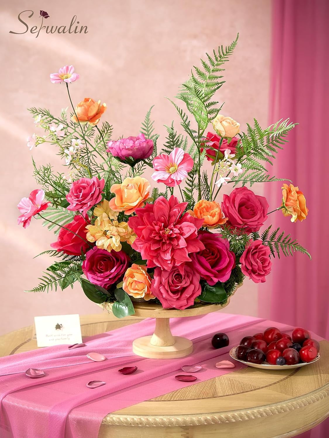 Artificial Hot Pink & Orange Flowers, Magenta Silk Fake Flowers for Wedding Bouquet