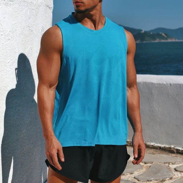 Men Athletic Tank Sleeveless Quick-dry Elastic Tees Running Training Workout Gym Vest Sportswear