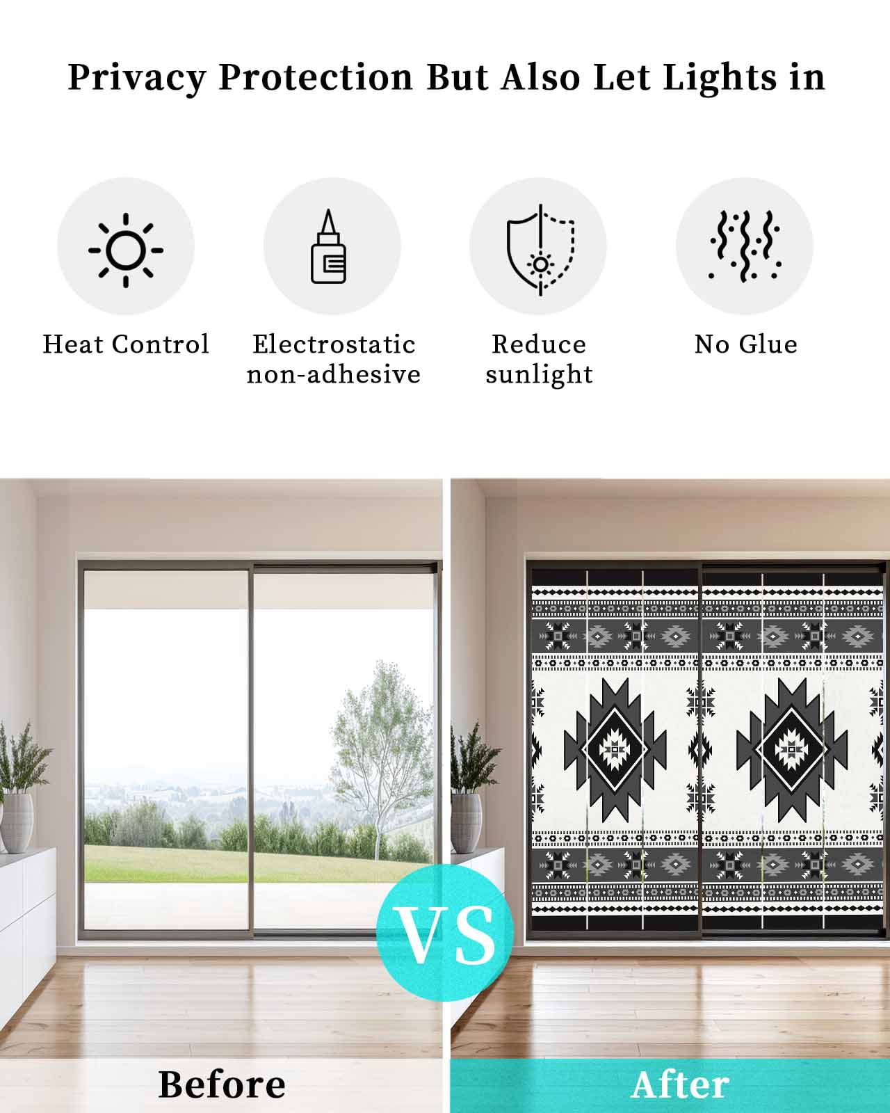 Window Privacy Film Gray Boho Stained Glass Window Film Decorative Sun Block Window Cover Southwest Aztec Country Geometric Aesthetic Window Clings Static Adhesive Sticker for Bathroom 17.7"x39.3"