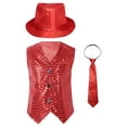 thumbnail image 1 of RUNQHUI Gilet à Paillettes pour Garçons Enfants avec Chapeau et Cravate Rouge 80, 1 of 6