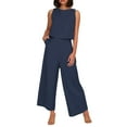 thumbnail image 1 of Conjunto de dos piezas de lino liso para mujer: chaleco sin mangas y pantalones de cintura alta y pierna ancha, bolsillos laterales, ropa informal de verano - Tallas S-XXXXL, 1 of 6