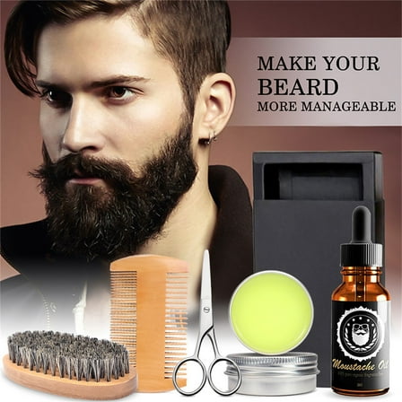 SDJMa Beard Brush, Beard Comb, Beard Oil, & Beard Balm Grooming Kit for Men's Care, Travel Bamboo Facial Hair Set for Growth, Styling, Shine & Softness, Birthday Gifts for Dad Husband Him Boyfriend