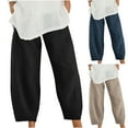 thumbnail image 7 of Lovskoo Wide Leg Pants Woman Solid Color Summer 2024 Casual Loose Elastic Waist Pockets Linen Pants Navy XL, 7 of 7
