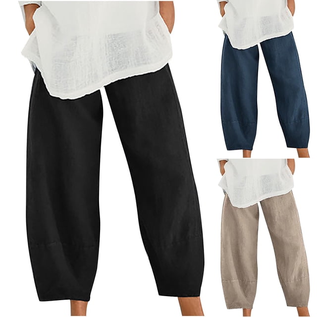 Sentmoon Wide Leg Linen Pants for Women Solid Color Elastic Waist Spring Pants Plus Size Loose Fit Trendy Summer Lounge Pants Women Vacation Essentials for Women for Travel and Vacation