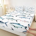 thumbnail image 4 of Feelyou Watercolor Sea Fish Queen Sheet Sets for Kids Boys Girls, Coastal Animal Bed Set, White Blue, 4 Pieces, 4 of 5