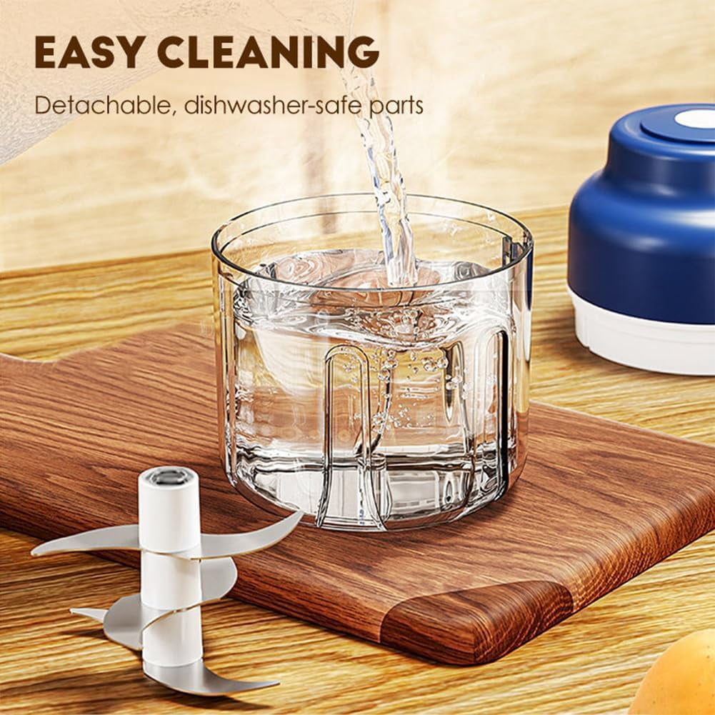 Electric Mini Garlic Chopper Set, Multi-functional Portable Vegetable Cutter Set, Wireless Veggie Grinder, 250/ 320ML Rechargeable Small Food Processor for Chili Onion Ginger Celery(320ml Blue)