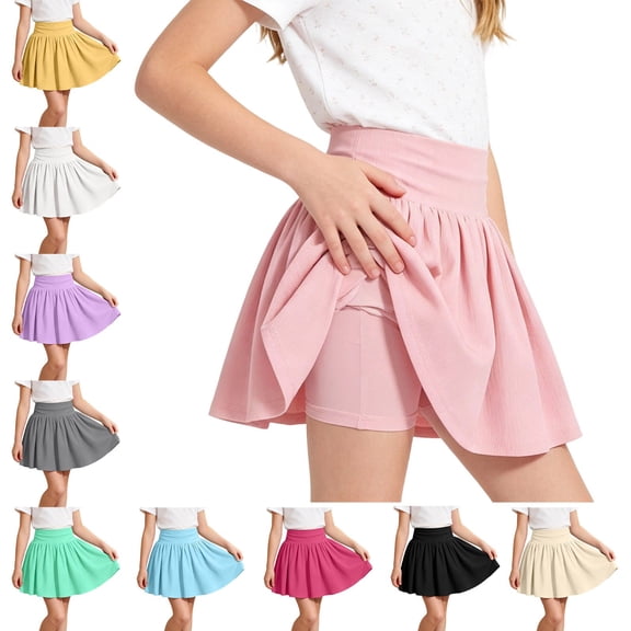 Vornjynx Girls Athletic Tennis Golf Skirts with Shorts Ruffle High Waist Summer Comfort A-Line Skorts Pink Size 7