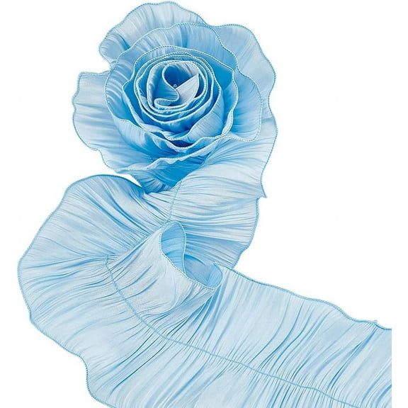 4 Yards Ruffle Pleated Chiffon Trim 6.8-inch Wide Light Sky Blue Double Ruffle Fabric Trim for Craft Sewing and Decoration