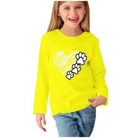

Mikilon Girls Long Sleeve Printed Shirts Size 4-14 Cute Round Neck Tops Casual Comfortable Blouses Soft Pullover Fall Versatile Kids Clothes