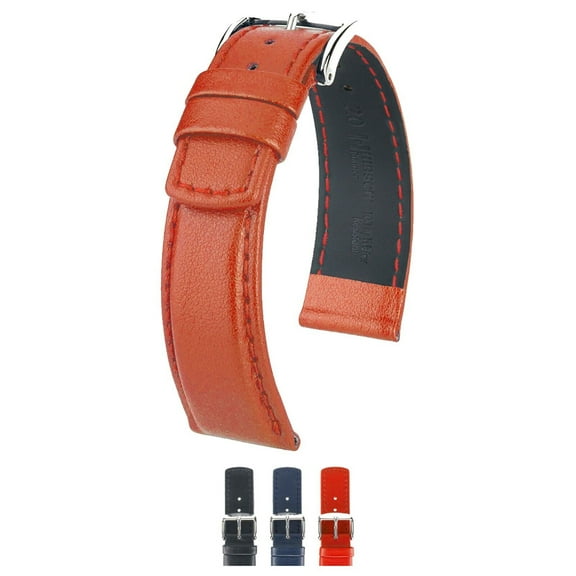 Hirsch Runner Leather Watch Strap - Red - L - 24mm - Shiny Silver Buckle - Water Resistant Calf Leather Band