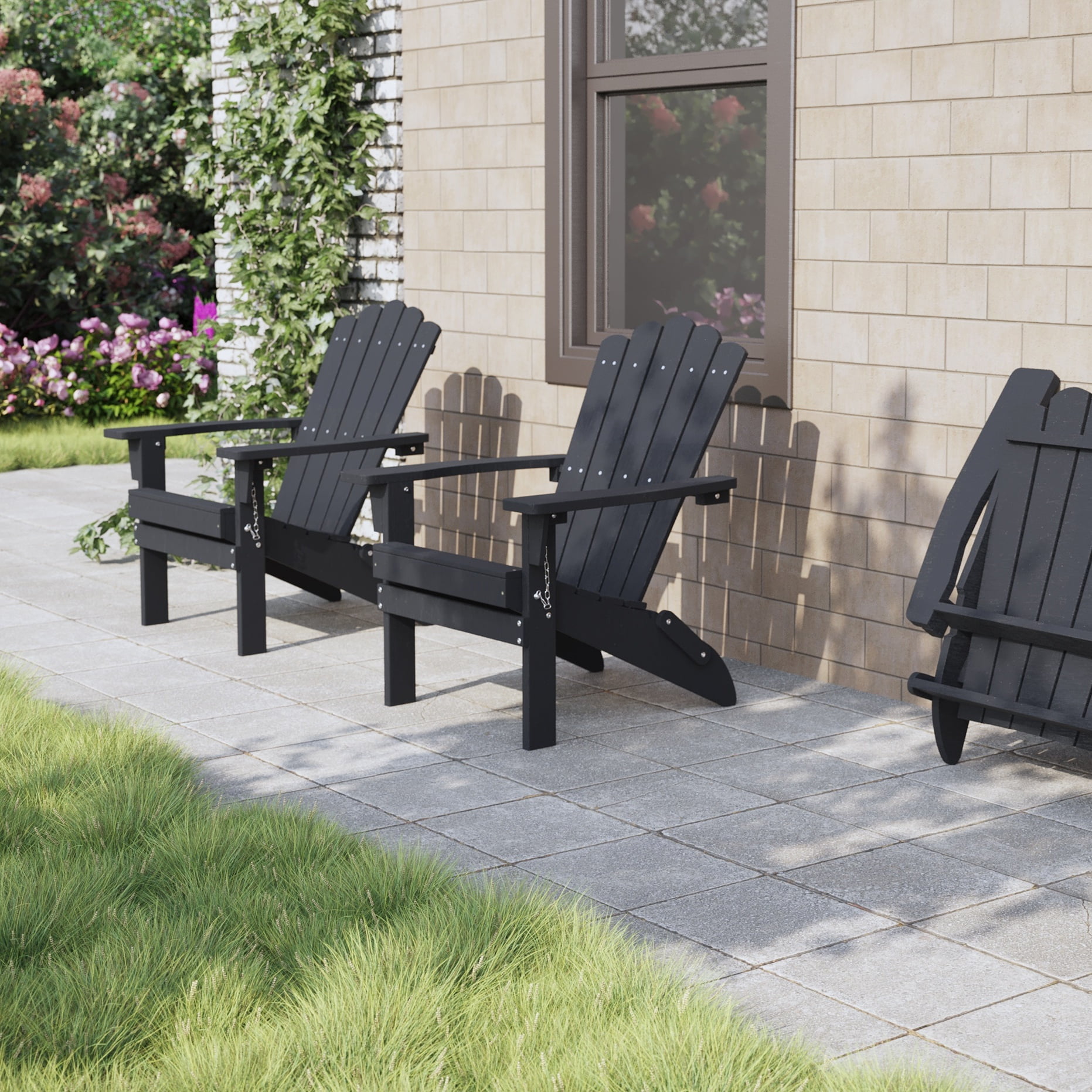 GONICHA HDPE Folding Adirondack Chair, Weather-Resistant ,Suitable for Backyard and Porches, Black