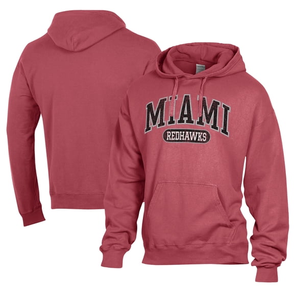Men's Comfort Wash  Red Miami University RedHawks Lightweight Fleece Pullover Hoodie