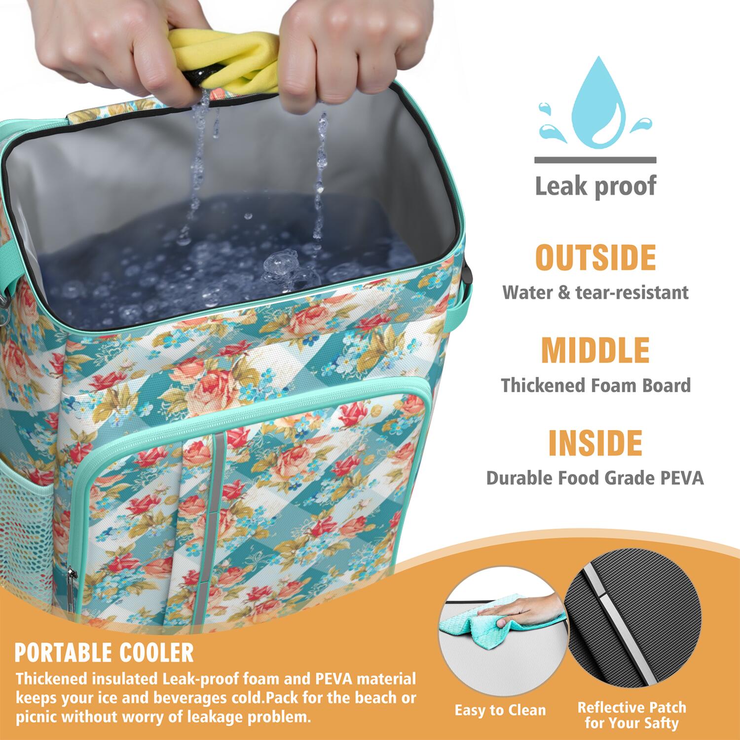 Travel Cooler Bag - Pioneer Flower Camping Beer Cooler Backpack with Bottle Opener- Waterproof Insulated Picnic Backpacks - Cooler Bag for Beach