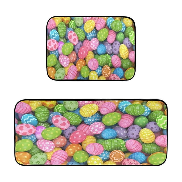 Easter Floor Mat Set, 2-Piece Nonslip Door Mat for Entryway, Rabbit Print Holiday Floor Mats, Absorbent Low-Profile Rug for Bathroom and Kitchen, Seasonal Home Decor^