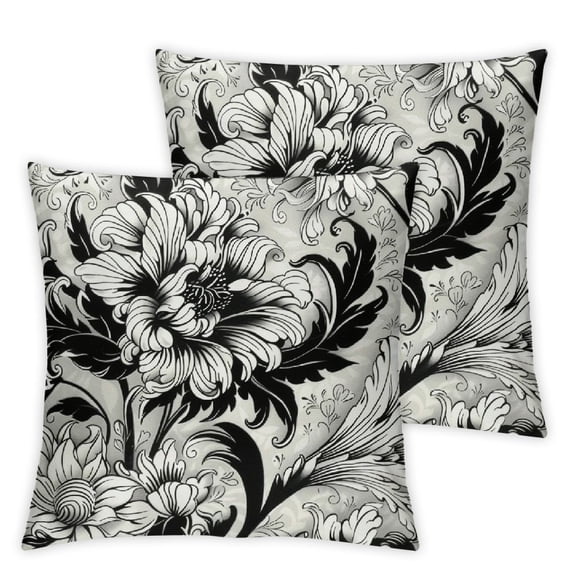 nygtbtfer Peony Flower Throw Pillow Covers  Ink Painting Style Decorative Pillowcases, Black White Floral Cushion Covers Outdoor Pillow Covers Set of 2 for Sofa Couch Porch White