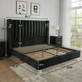 thumbnail image 3 of Merluxy Bed Frame Queen Size Upholstered Bed Wingback Headborad Velvet Channel Tufted/No Box Spring Needed/Black, 3 of 9