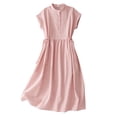 thumbnail image 2 of YuXingFu Womens 100% Cotton Dresses Maxi Crew Neck Plus Size Womens Dress Short Sleeve Solid Color Long Casual Summer Pink M, 2 of 7