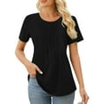 thumbnail image 2 of NANAIQ Short Sleeve Women's Tops Pleated Casual Crew Neck T Shirts for Women Soft Fashion Skin-Friendly Womens T Shirts Summer Tops Black S, 2 of 8
