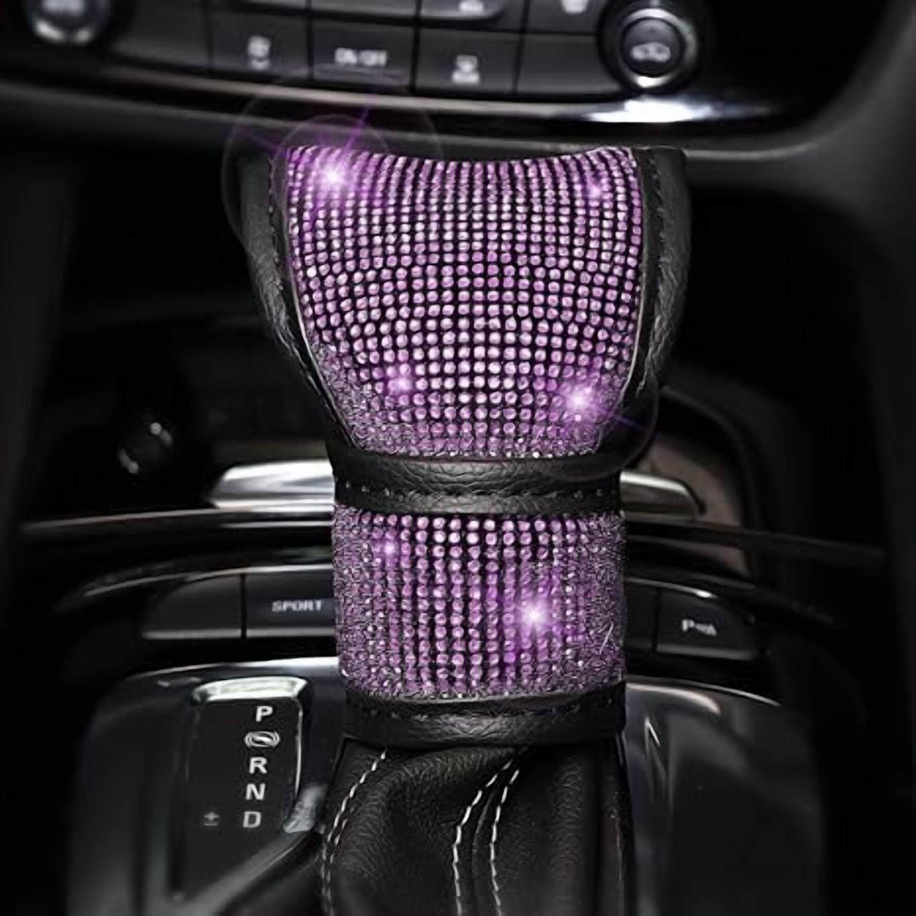Steering Wheel Cover Set for Women & Girls, 7-Pack Crystal Diamond Rhinestone Car Accessories - Seat Belt Cover, Gear Shift Cover, Car Bling Ring, Cup Holder Coasters in Purple