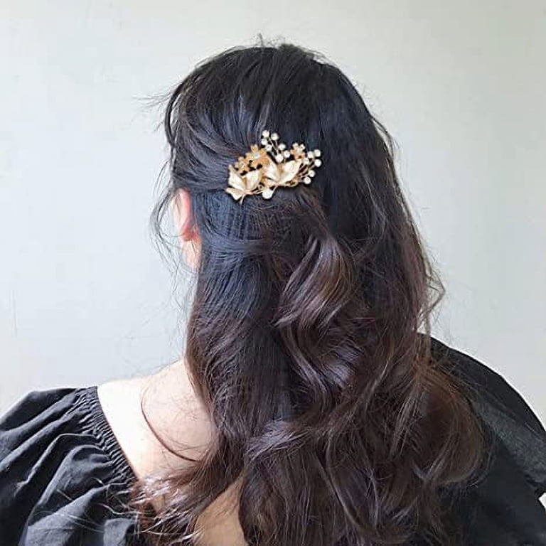 Vintage Rhinestone Leaf Feather Style Hair Barrette Hair Clip Elegant French Clip Wedding Hair Pin (Silver