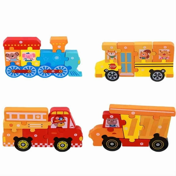 GUCXKOS 4Pcs Montessori Mama Wooden Toddler Puzzles Toys for Ages 1-4,Vehicle Series.