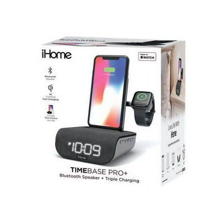 iHome - TimeBase Pro+ - Bluetooth Alarm Clock with Triple Charging - Black