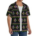 thumbnail image 4 of Balery Mardi Gras Fleur de Lis Men's Casual Button Down Shirt Short Sleeve Textured Summer Cuban Beach Shirts-XX-Large, 4 of 7